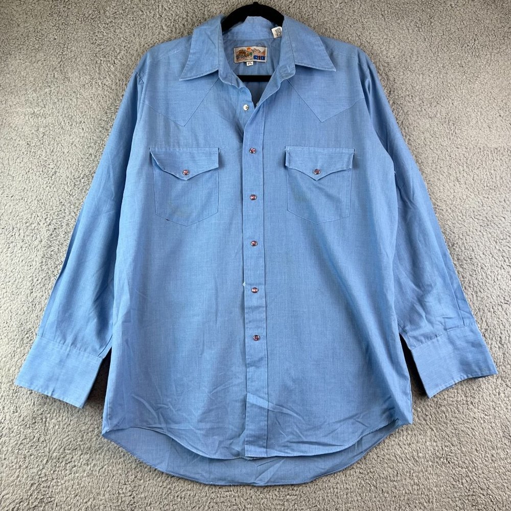 Vintage 80s‎ ATP Pearl Snap Plaid Long Sleeve Western Shirt Mens 16